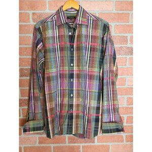 Ted Baker London Mens Multi-Color Checkered Plaid Long Sleeve Button Up Shirt L